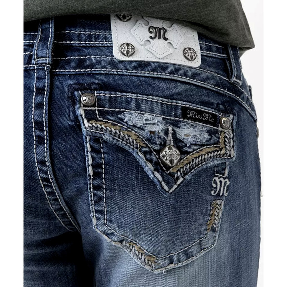 NEW MISS ME STANDARD EMBELLISHED STRETCH CROPPED JEANS - SIZE 23 WAIST - Picture 8 of 9